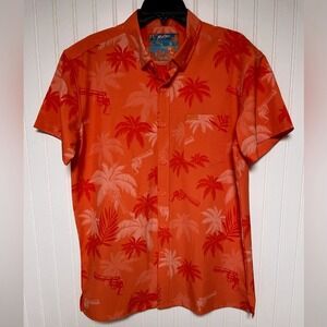 Retro Vice City Orange Beach Button Down Shirt Mens Large